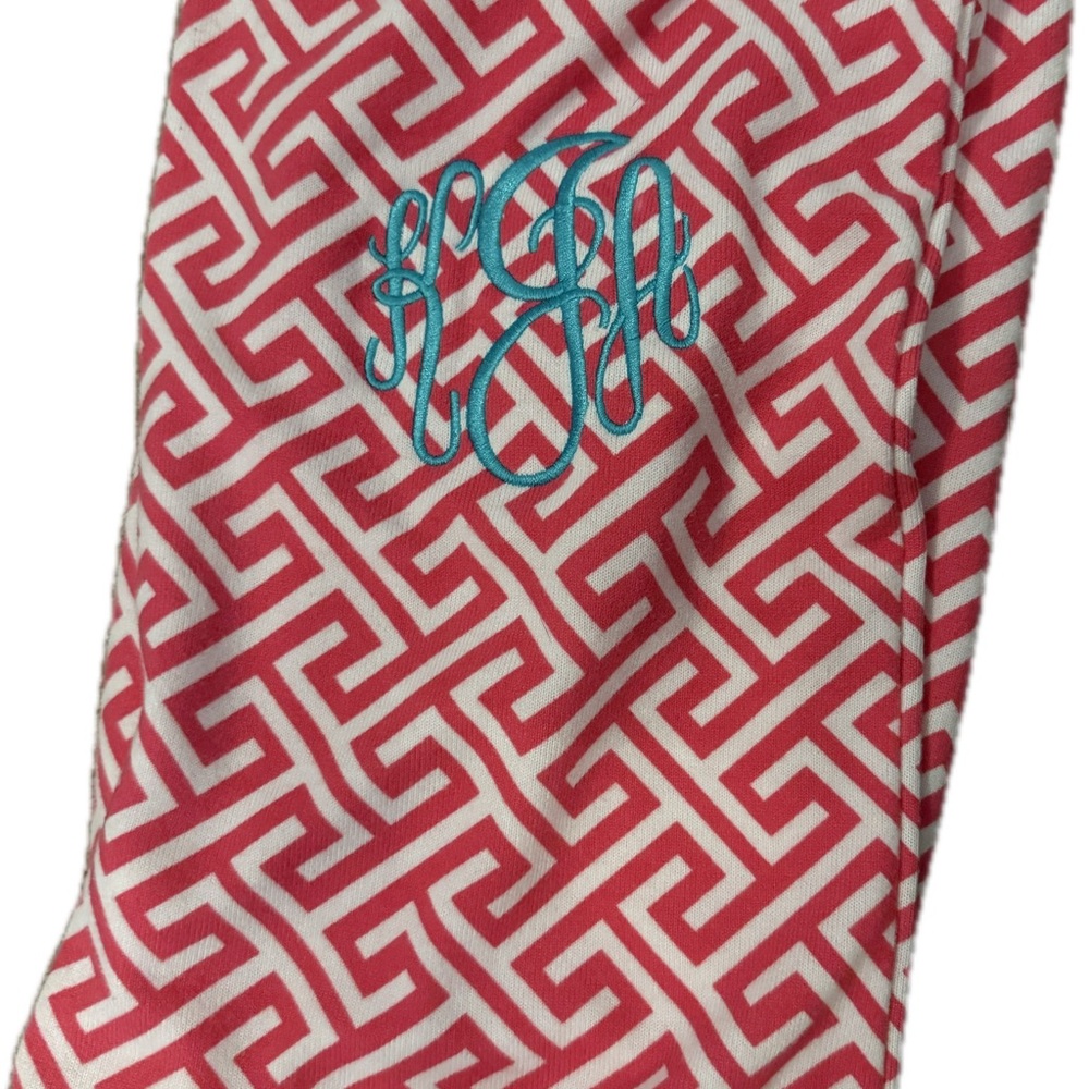 Geometric Pink and White Monogrammed Scarf